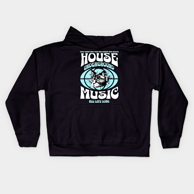 HOUSE MUSIC  - Underground Cat (White/Blue) Kids Hoodie by DISCOTHREADZ 